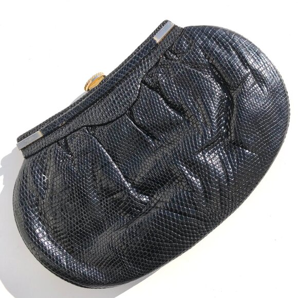Parri Firenze clutch evening bag black snake embossed crossbody bag vintage prom